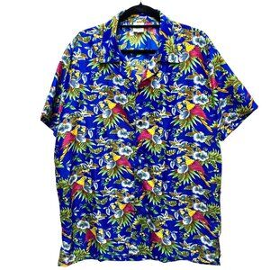 Island Shirtworks Men's Shirt, Size Large, Hawaiian Tropical Birds White‎ Lotus